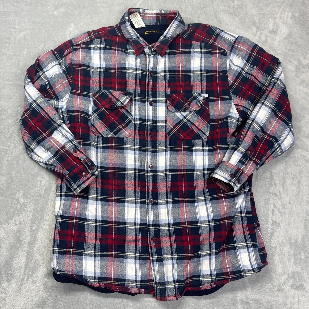 Stanley Flannel Shacket‎ Mens XXL Multi Plaid Fleece Lined Collared Button Up